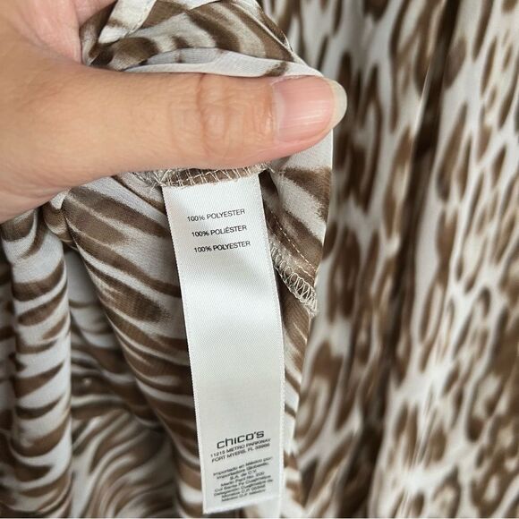Chicos Brown Semisheer Animal Print Button Front Tunic Tank Top 2 - Picture 5 of 6